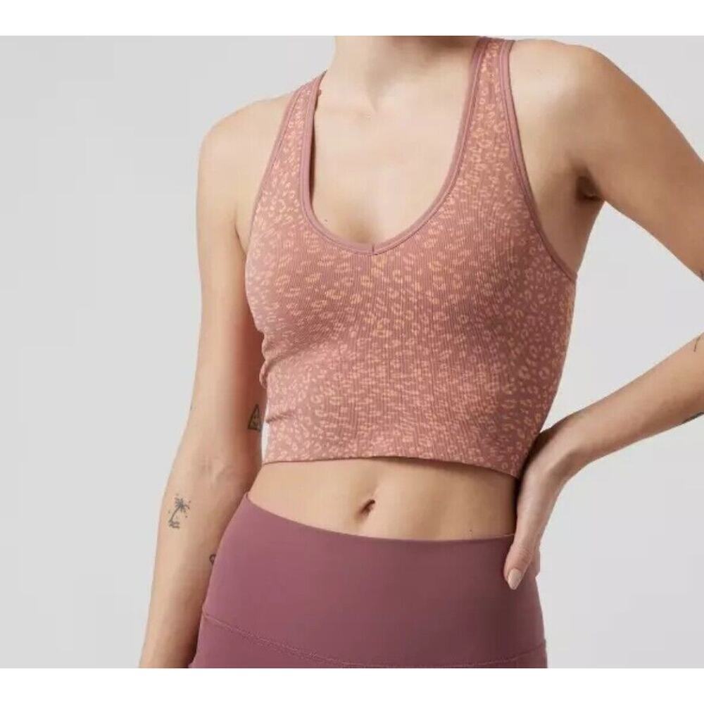 Athleta Women's Aurora Crop Rib Tank Small Ocelot Spot‎ Bright Peach